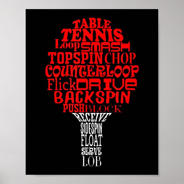 Bord tennis ord moln poster (Framsidan)