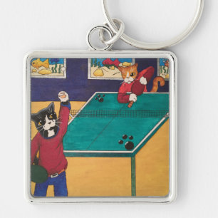 Bord Tennis Ping Pong Cats Fyrkantig Silverfärgad Nyckelring