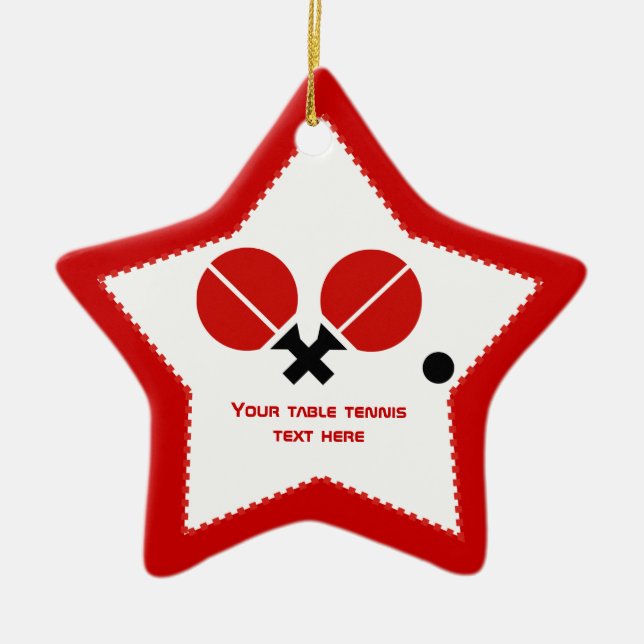 Bord tennis ping-pong-racketar och boll svart, röd julgransprydnad keramik (Framsidan)