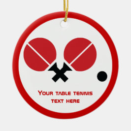 Bord tennis ping-pong-racketar och boll svart, röd julgransprydnad keramik