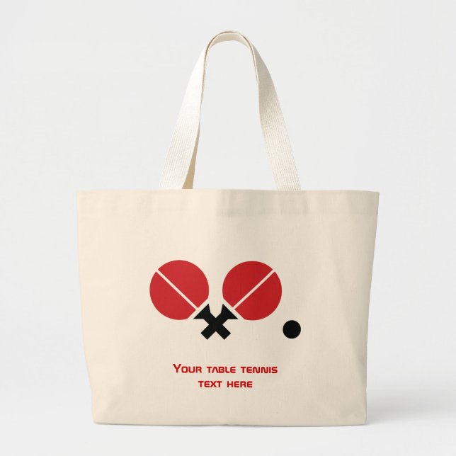 Bord tennis ping-pong-racketar och boll svart, röd jumbo tygkasse (Framsidan)