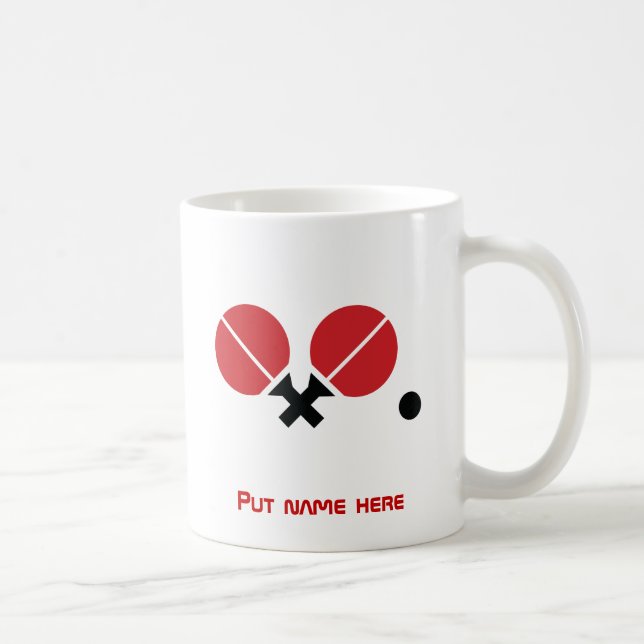 Bord tennis ping-pong-racketar och boll svart, röd kaffemugg (Höger)