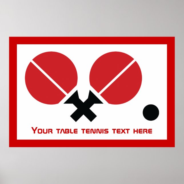Bord tennis ping-pong-racketar och boll svart, röd poster (Framsidan)