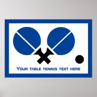 Bord tennis ping-pong rackets och boll svart blått poster