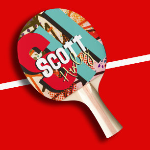 Bord Tennis Player Namn Bold Färg Monogram Pingisracket