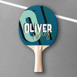 Bord Tennis Player Namn Bold Monogram Blue Pingisracket