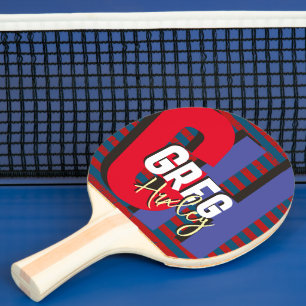 Bord Tennis Player Namn fet röd, blå monogram Pingisracket