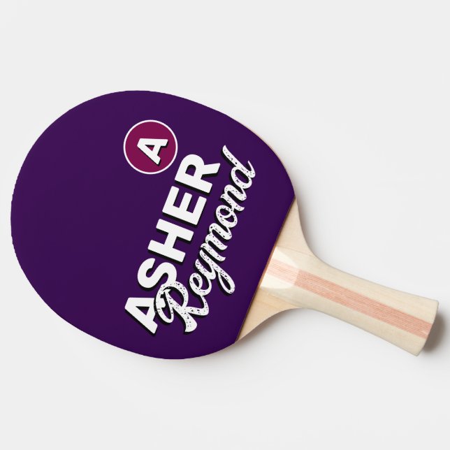 Bord Tennis Player namn om mörk-lila Pingisracket (Sidan)