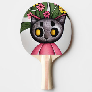 Bord tennisracket/fladdermus, katt- och blomdesign pingisracket