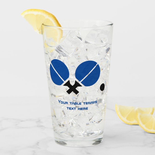 Bord tennisracketar och boll i svart, blått glas (Framsida Ice)