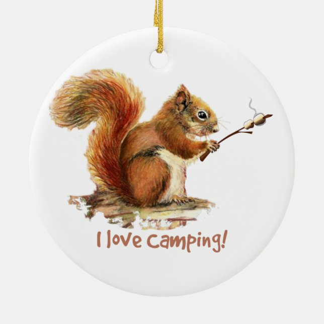 BORD TILL GO CAMPING Roligt Squirrel Cute Animal Q Julgransprydnad Keramik (Baksidan)