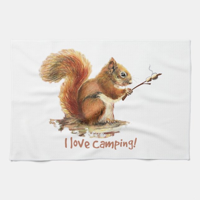 BORD TILL GO CAMPING Roligt Squirrel Cute Animal Q Kökshandduk (Horisontell)