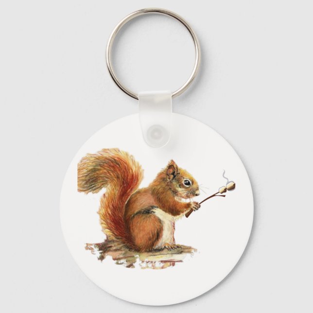 BORD TILL GO CAMPING Roligt Squirrel Cute Animal Q Nyckelring (Framsida)