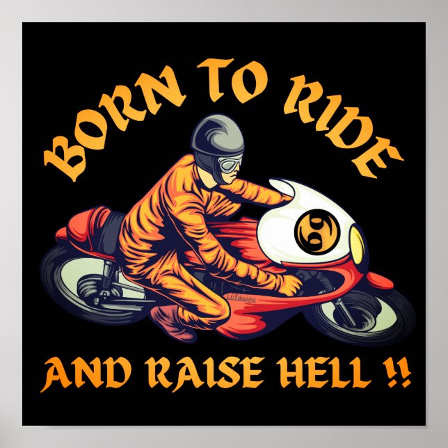 BORD TILL RIDE OCH RAISE HELL Lustig biker Poster (Framsidan)