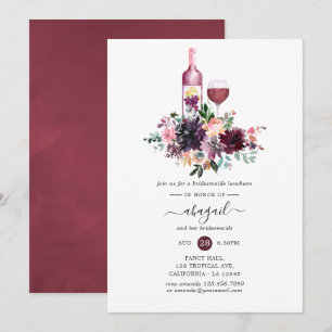 Bordeaux Blommigt Vin Tasting Bridesmaids Luncheon Inbjudningar