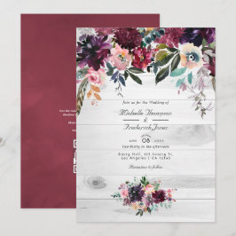 Bordeaux Blomsterträdgård QR-kod RSVP Bröllopsinbj Inbjudningar