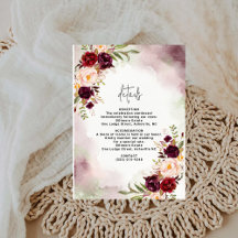 Bordeaux Blush Watercolor Bröllopsdetaljkort