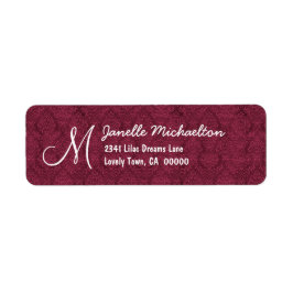 Bordeaux Damask Monogram M eller någon initial M00 Returadress Etikett