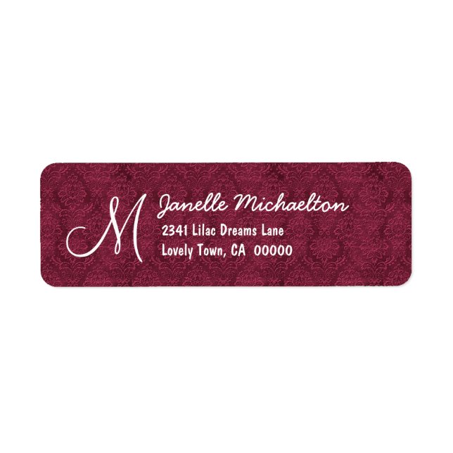Bordeaux Damask Monogram M eller någon initial M00 Returadress Etikett (Framsidan)