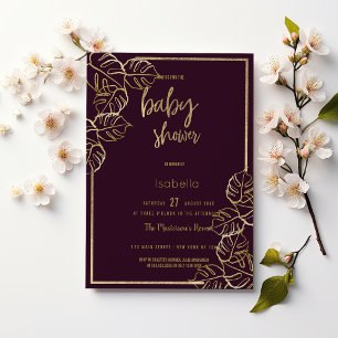 Bordeaux deep rik red guld blommigt Baby Shower Inbjudningar
