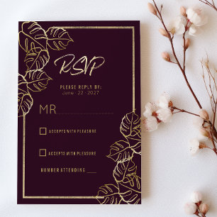 Bordeaux deep rik red guld blommigt Bröllop OSA Inbjudningar