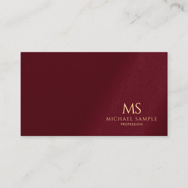 Bordeaux Elegant Guld Text Monogram Professionell Visitkort (Framsida)