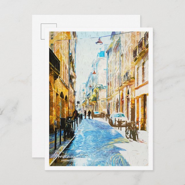 Bordeaux Frankrike Oil Paint City Ligge Vykort (Fram/baksida)