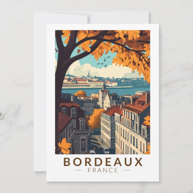 Bordeaux Frankrike Resa Konst Vintage Inbjudningar (Framsida)