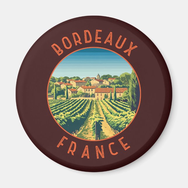 Bordeaux Frankrike Retro Distress Circle Magnet (Framsidan)