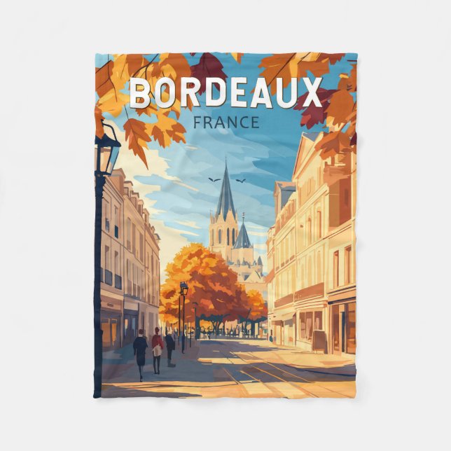 Bordeaux Frankrike Vineyard Travel Art Vintage Fleecefilt (Framsidan)
