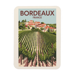 Bordeaux Frankrike Vineyard Travel Art Vintage Magnet