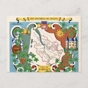 Bordeaux, Frankrike Vintage Karta Vykort