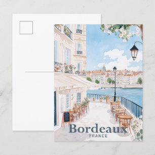 Bordeaux Frankrike Watercolor Painting Travel Vykort