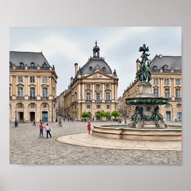 Bordeaux Frankrike Watercolor Poster (Framsidan)