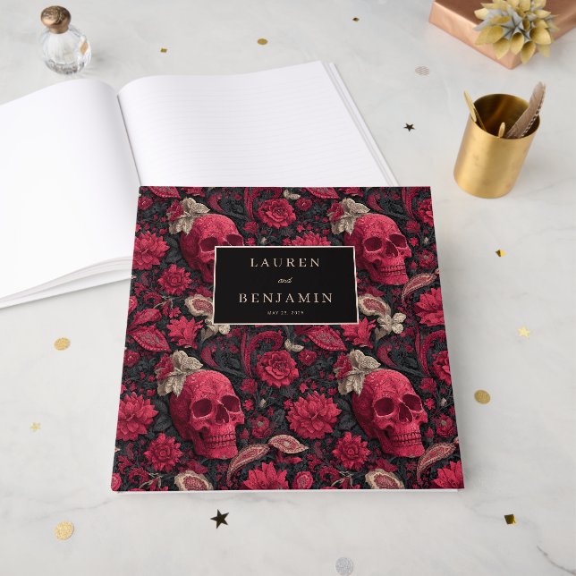 Bordeaux Gothic Paisley Wedding Gästböcker (Framsidan öppen)