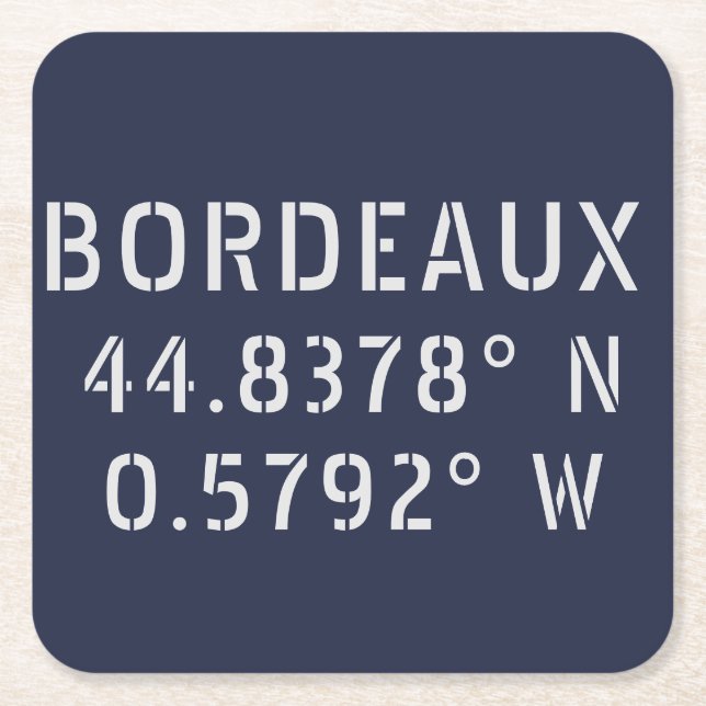 Bordeaux Latitude Longitud Underlägg Papper Kvadrat (Framsidan)