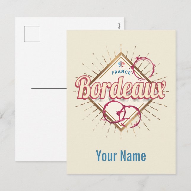 Bordeaux Nouvelle-Aquitaine Frankrike Retro Vin Helg Vykort (Fram/baksida)