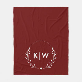 Bordeaux och Vit | Moderna Initialer Monogram Fleecefilt