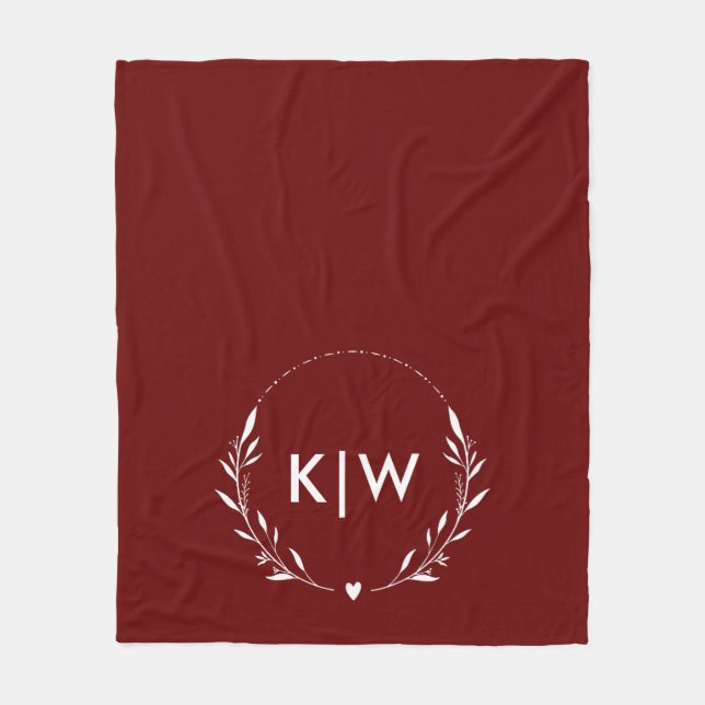 Bordeaux och Vit | Moderna Initialer Monogram Fleecefilt (Framsidan)