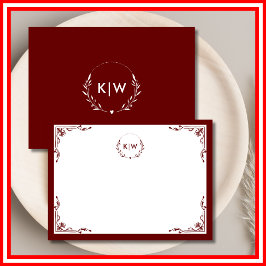 Bordeaux och White | Modern Initialer Monogram Anteckningskort