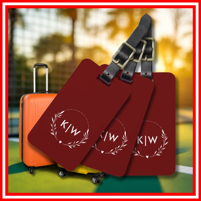 Bordeaux och White | Modern Initialer Monogram Bagagebricka (Skapare uppladdad)
