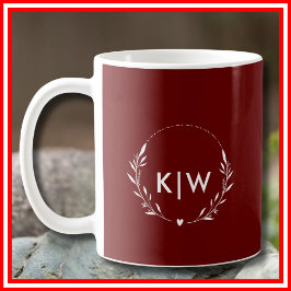 Bordeaux och White | Modern Initialer Monogram Kaffemugg