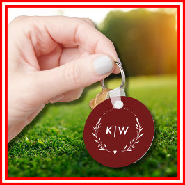 Bordeaux och White | Modern Initialer Monogram Nyckelring