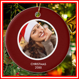 Bordeaux och White Modern Initialer Monogram PHOTO Julgransprydnad Keramik