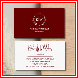 Bordeaux och White | Modern Initialer Monogram Visitkort