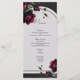 Bordeaux röda rosor skuggig grå blomklänning bröll meny