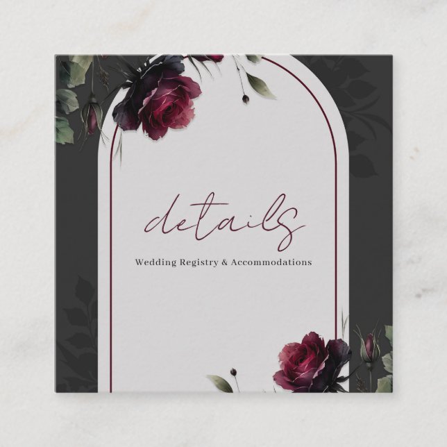 Bordeaux röda rosor skuggig grå blomsterdetalj fyrkantigt visitkort (Framsida)