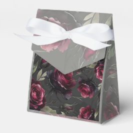 Bordeaux röda rosor skuggrik grå blomsterbröllop presentaskar