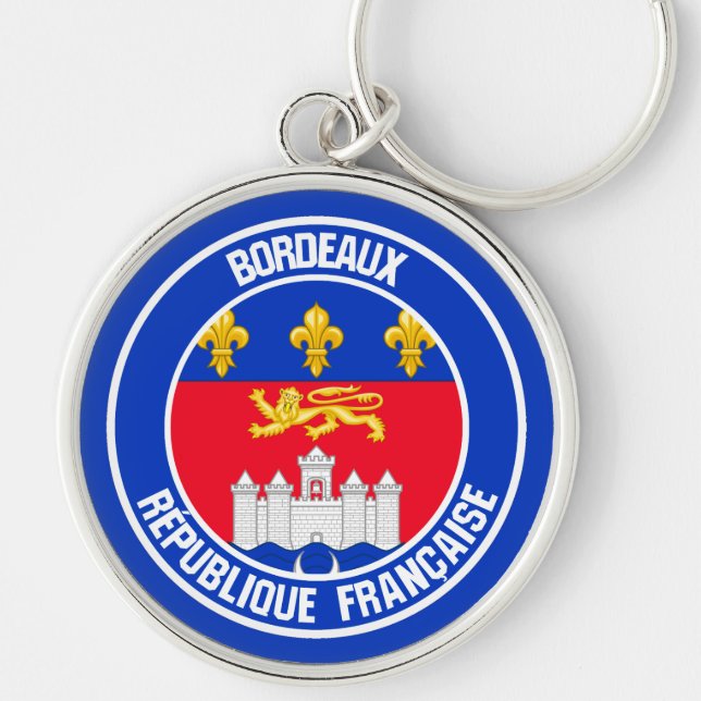 Bordeaux Round Emblem Rund Silverfärgad Nyckelring (Framsidan)