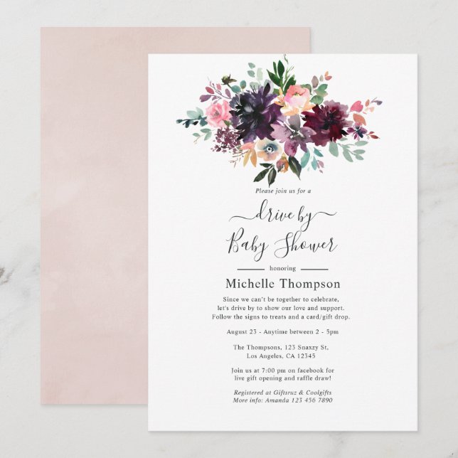 Bordeaux Vin efter Möhippa eller babystövel Inbjudningar (Fram/baksida)